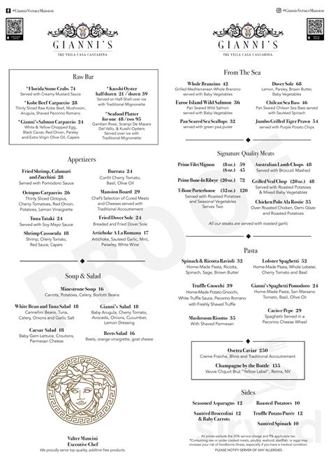 gianni versace mansion menu